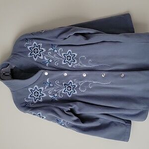 Bob Mackie Women's Vintage Wearable Art Blue Fleece Coat- Size XL